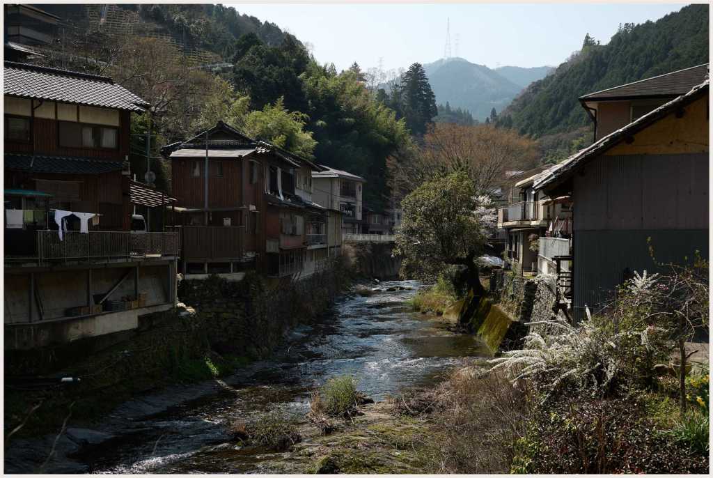 Village, river, and mountains. While walking in the hills from Koyashita to Kudoyama Station, Wakayama, Japan.