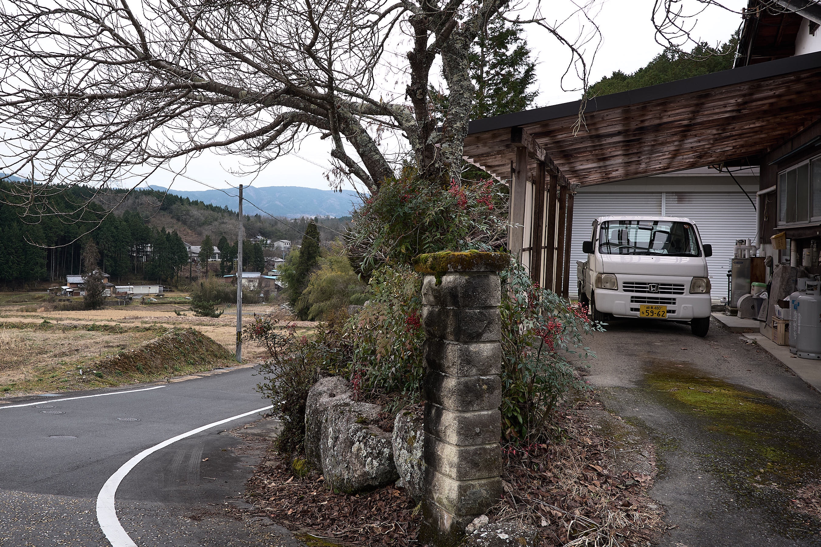 A keitora farmers truck parked along the Nakasendō. This is the point where I turned off the route to head for Takenami station.